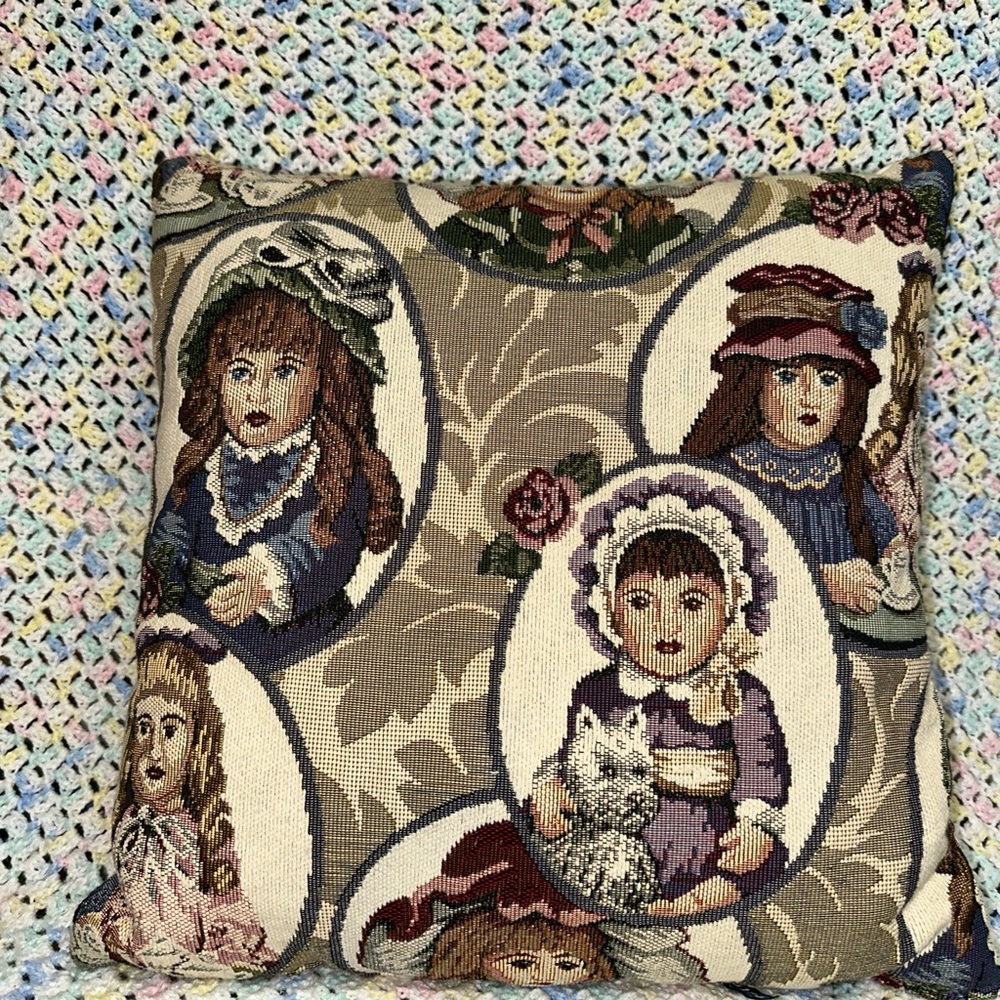 Vintage Doll Tapestry Pillow by Dakotah 15.5x15.5